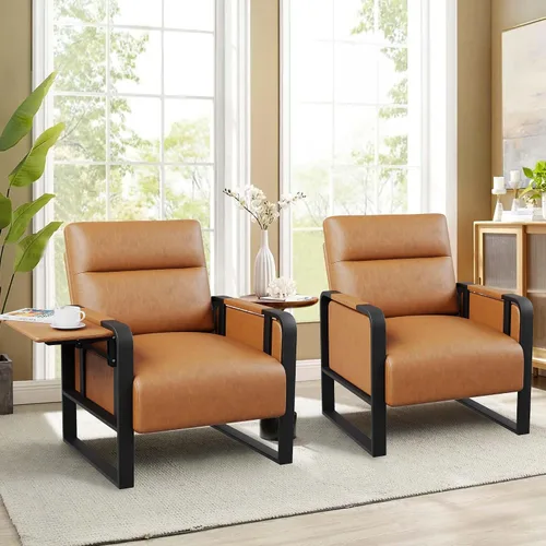 Miniatura 20 de Silla de Acento Moderna Tapizada en Cuero PU Sillón con Mesa de Bandeja para Dormitorio Sala de Estar Sillas Silla de Oficina Beige