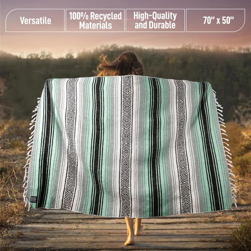 Miniatura 3 de Hydration Nation Auténtica manta mexicana extra grande (70 x 50 pulgadas), yoga tejida a mano, serape, falsa artesanal, playa, campamento, picnic