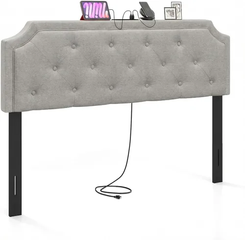 Miniatura 15 de Giantex Cabecero tapizado de lino para marco de cama Full y Queen, cabecero capitonado con botones de ancho ajustable solamente con patas de madera