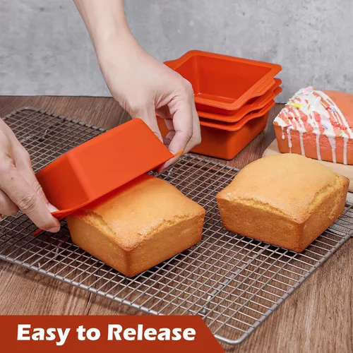 Miniatura 3 de Webake Moldes cuadrados de silicona de 4 pulgadas, moldes de silicona cuadrados antiadherentes para hornear, cubitos de hielo, gelatina, jabón, sin