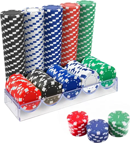 100 fichas de póquer profesional con caja de almacenamiento, juego de fichas de póquer de casino de 5 colores, fichas de póquer de casino compuestas