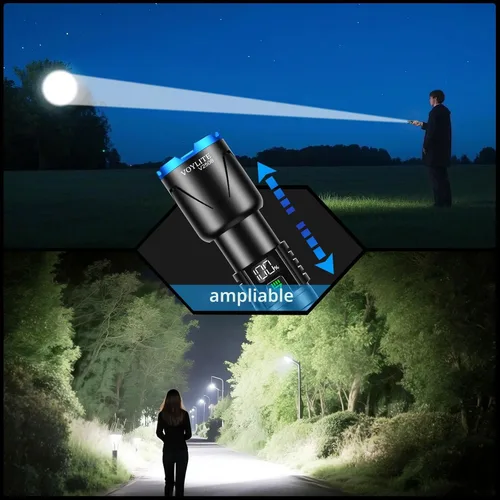 Miniatura 3 de Linternas recargables de alto lúmenes, 100000 LM, batería de 5000 mAh con pantalla LCD, 3 modos, zoomable e impermeable IP67, para camping, pasear