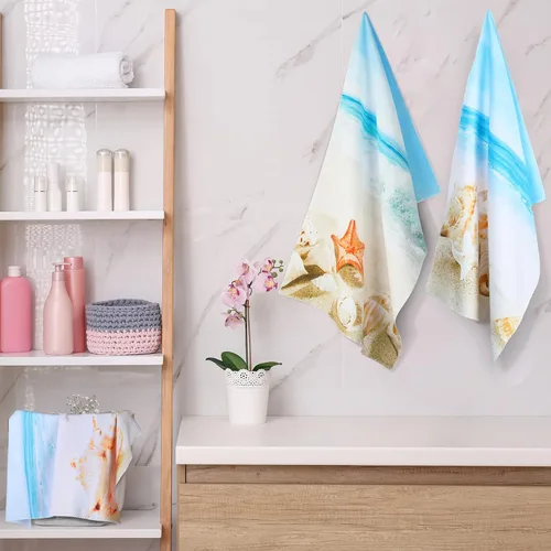 Miniatura 6 de Tegeme 4 toallas de mano para decoración de playa y baño, toalla de mano costera del océano, regalos temáticos del océano, estrellas de mar