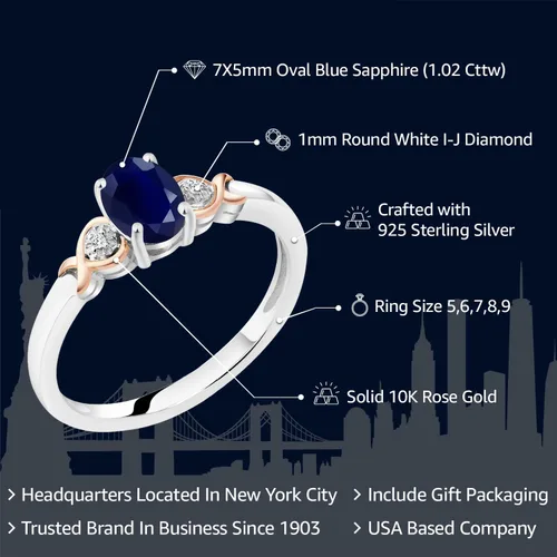 Miniatura 2 de Gem Stone King Anillo de compromiso de plata de ley 925 y oro rosa de 10 quilates, piedra preciosa ovalada de 0.276 x 0.197 in, con acento