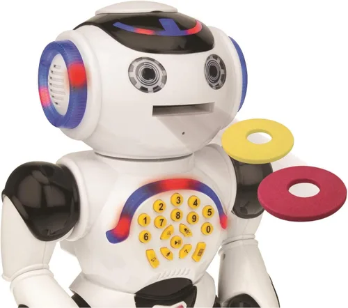 Miniatura 7 de LEXiBOOK Powerman - Robot de juguete con control remoto que camina y habla, baila, canta, lee historias, quiz de matemáticas, dispara discos e imita