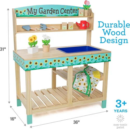 Miniatura 7 de Bloom & Grow Centro de jardinería de juguete de madera para interiores, juego de 22 piezas de soporte de jardín con flores, paquete de semillas