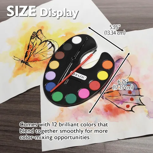 Miniatura 2 de BAZIC - Juego de acuarela con pincel, 12 colores no tóxicos, para diversión de pasatiempos, suministros de arte de colores vibrantes, regalo