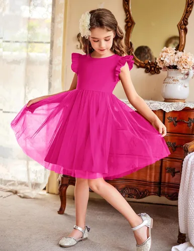 Miniatura 7 de Arshiner Vestido tutú para niñas pequeñas, vestidos de verano esponjosos, vestidos casuales de fiesta de tul para niños de 2 a 6 años