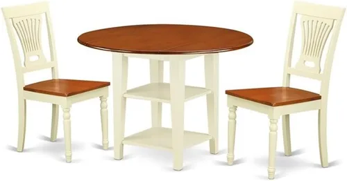 Miniatura 9 de East West Furniture SUPL3-BMK-C - Juego de mesa de comedor de 3 piezas contiene una mesa de comedor redonda con gotas y estantes y 2 sillas