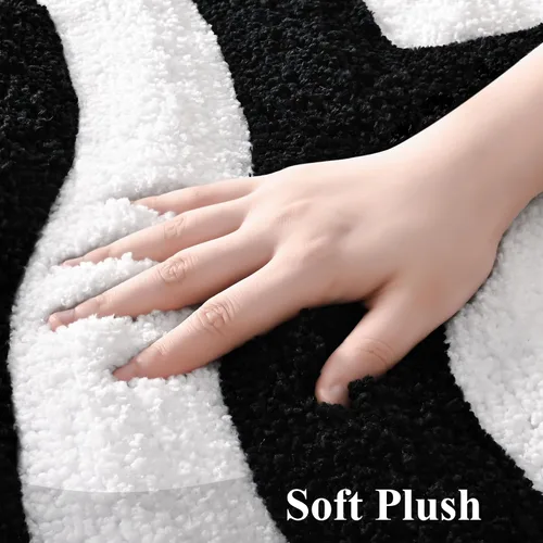 Miniatura 3 de QJHOMO Alfombras de Baño Lindas en Blanco y Negro Antideslizantes Tapete de Baño Decoración de Baño Moderna Estética, Alfombra de Baño Geométrica a