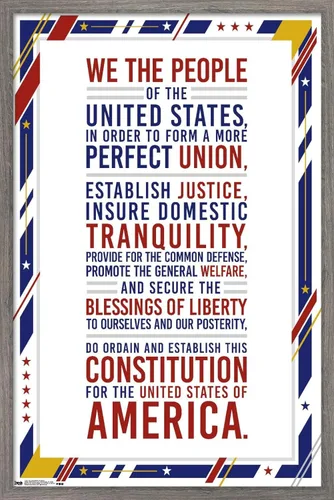 Trends International The United States Of America - Póster de pared con preámbulo de la Constitución, 14.725 x 22.375 pulgadas, versión enmarcada de