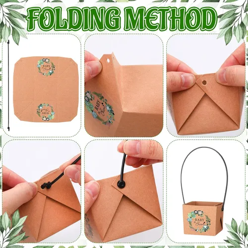 Miniatura 3 de Aliceset 100 bolsas de regalo para suculentas con asa de plástico, caja de regalo de papel kraft, cesta de regalo para baby shower, boda, fiesta,