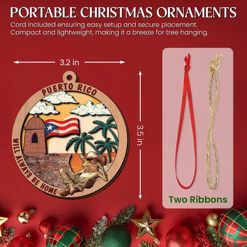 Miniatura 6 de FLAGWIX Regalos de Navidad de Puerto Rico para mujeres y hombres, adornos de madera 2025 para decoración de árboles, adorno de Navidad de Puerto