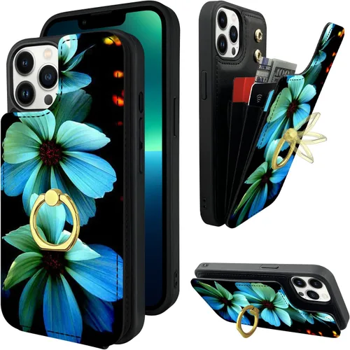 Miniatura 9 de Funda compatible con iPhone 13 Pro Max con tarjetero y rotación de 360°, soporte de anillo de dedo con función atril, bloqueo RFID, piel sintética