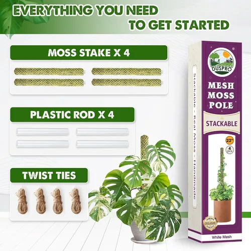 Miniatura 7 de DUSPRO Poste de musgo en malla apilable para plantas de Monstera, estacas de malla para plantas en maceta para plantas de interior, poste de planta