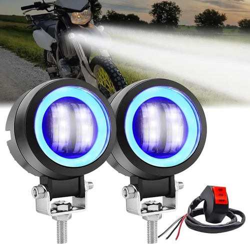 Faros LED Antiniebla para Motocicleta, Luz de Conducción para Moto, 20W Luces de Punto Auxiliares para Motocicleta, DRL/Ojo de Ángel, Incluye