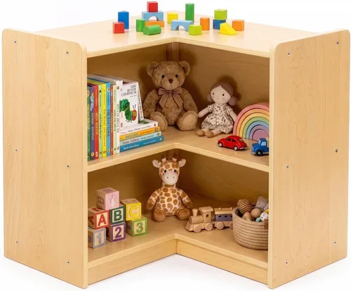 Miniatura 12 de OOOK Armario esquinero de madera, organizadores y almacenamiento de juguetes de 2 niveles, estante Montessori para habitación de niños, sala
