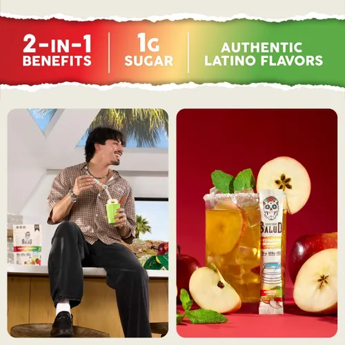Miniatura 2 de Salud - Paquetes de hidratación 2 en 1 + electrolitos inmunes en polvo, manzana, mezcla de bebida Manzana Agua Fresca, saúco, sin lácteos y soja