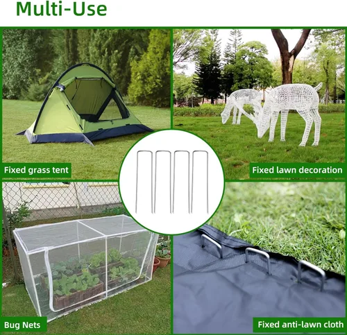 Miniatura 6 de Paquete de 30 Grapas para Césped, Grapas Premium para Paisajismo de Jardín, Estacas Galvanizadas de Calibre Resistente, Estacas de Carpa