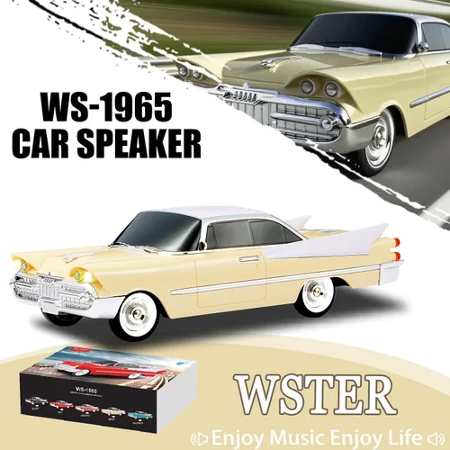 Miniatura 3 de WSTER WS-1965 Replica altavoz Bluetooth – Diseño retro de cohete coche, sonido HD, TWS, luces LED de fiesta, radio FM, reproducción USB/TF, Beige