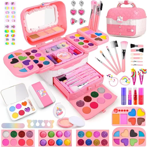 Kit de maquillaje para niños de 80 piezas para niños de 3, 4, 5, 6, 7, 8 años, juguete de unicornio para niñas pequeñas, cumpleaños, juguetes de