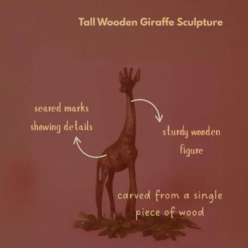 Miniatura 3 de Estatua Alta de Jirafa de Madera, Estatuas, Figurillas de Animales, Acentos de Decoración del Hogar, Sala de Estar, Oficina, Escritorio, Mesa