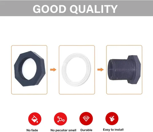 Miniatura 3 de 2 piezas de montaje de mamparo de PVC de 1 pulgada/1.5 pulgadas, conector de tubo de plástico para barril de lluvia, acuario, mamparo, mamparo