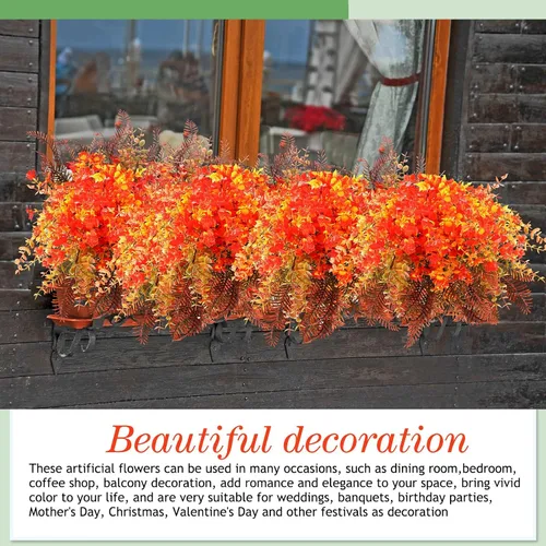 Miniatura 8 de Geosar 24 paquetes de flores artificiales de otoño para exteriores, resistentes a los rayos UV, flores amarillas y naranjas, flores falsas