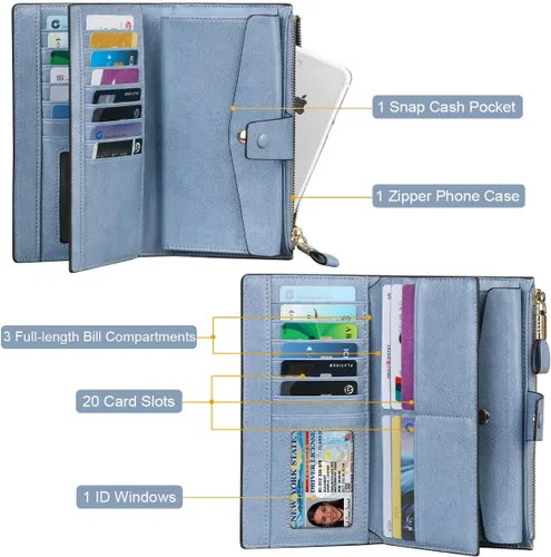Miniatura 23 de Itslife - Cartera de piel sintética encerada para mujer con bloqueo de identificación de radio frecuencia (RFID), de gran capacidad, encerada