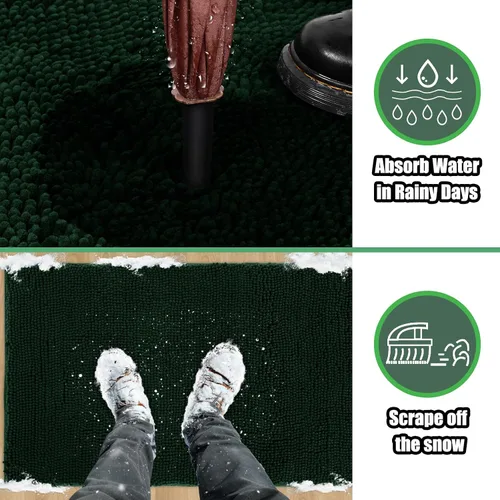Miniatura 3 de IM HOME Tapete absorbente de felpilla para exteriores, 30 x 20 pulgadas, lavable, tapete para puerta de perro, antideslizante, tapete para Verde