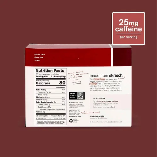 Miniatura 3 de Skratch Labs Energy Chews Gomitas de cafeína para correr, ciclismo y rendimiento deportivo, alternativa al gel, cereza agria (paquete de 10), sin