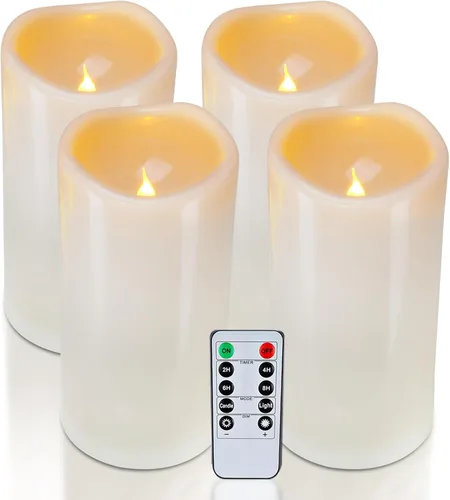 Miniatura 17 de Homemory Velas grandes impermeables sin llama de 6" x 4" para exteriores con control remoto y temporizador, velas LED parpadeantes que funcionan