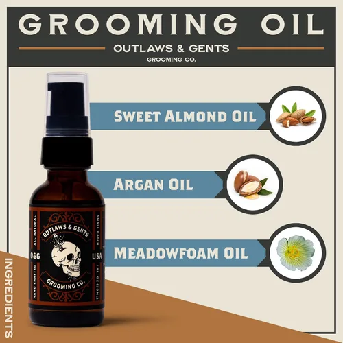 Miniatura 3 de Outlaws & Gents Grooming Co Aceite de aseo – Aceite natural para barba y cabello para hombres – Hidrata y suaviza el cabello, reduce la picazón