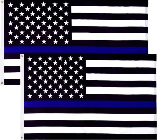PQXJKG Paquete de 2 banderas de Estados Unidos de línea azul fina azul de 3 x 5 pies, banderas de policía estadounidense de doble costura, colores