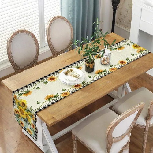 Miniatura 5 de Camino de mesa de girasol, camino de mesa de otoño a cuadros para comedor, cocina, sala de estar, vacaciones y decoración de mesa de fiesta, 13 x 72