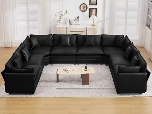 Miniatura 15 de Otomán de Sofá Moderno de Chenille Nube de 35'', Otomán Rectangular para Sofá Seccional Modular, Beige