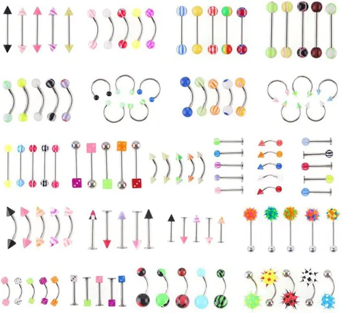 Miniatura 2 de Oasis Plus Balala Sin Duplicados 110 PCS Joyería Corporal Piercing Barbell Ceja Ombligo Vientre Lengua Labio Barra Cartílago Nariz Septum Anillos 22