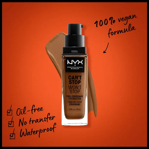 Miniatura 2 de NYX PROFESSIONAL MAKEUP Can't Stop Won't Stop - Base de maquillaje, 24 horas de cobertura total y acabado mate, cálido 16.7 Cálido