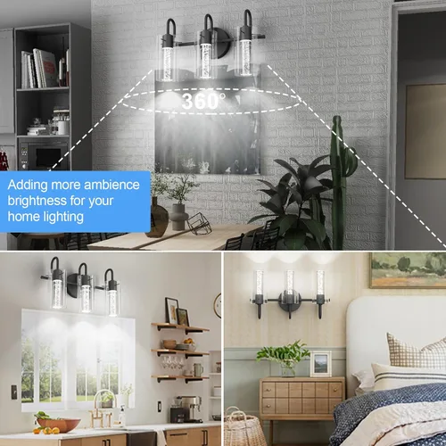 Miniatura 4 de Aipsun Lámparas de baño, luces negras de tocador con cristal de burbujas, 3 luces LED modernas, accesorios de iluminación de pared de baño sobre