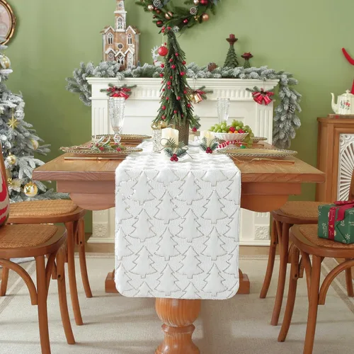 Miniatura 2 de Camino de mesa para árbol de Navidad, 72 pulgadas de largo, camino de mesa de felpa con lentejuelas doradas con purpurina para comedor, fiestas