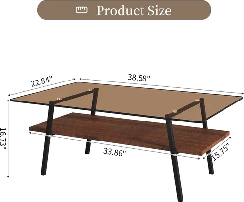 Miniatura 2 de Mesa de centro de cristal para sala de estar, mesa de centro de 2 niveles de mediados de siglo, mesa central con parte superior de vidrio templado