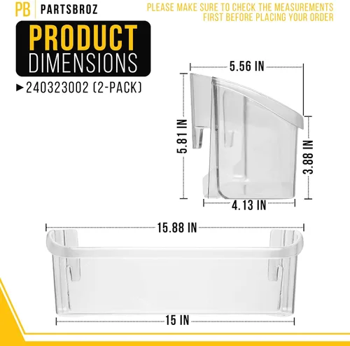 Miniatura 2 de PartsBroz 240323002 Estante para puerta de refrigerador (paquete de 2) para Frigidaire FGHS2631PF4A FGHS2655PF5A DGUS2645LF6A FGHS2631PF3