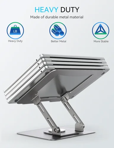 Miniatura 6 de SOUNDANCE Soporte para laptop con base giratoria de 360°, elevador ergonómico para computadora para escritorio, altura ajustable multiángulo, Gris