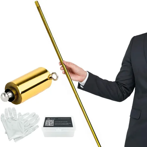 Xfunjoy - Bastón mágico tipo metal con guantes y tutorial, bastón mágico de bolsillo, para trucos de magia de primer plano. Dorado