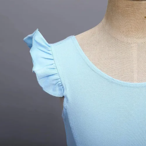 Miniatura 4 de IDOPIP Vestido de ballet con mangas voladas y volantes para niñas pequeñas, tutú con falda de leotardo, bailarina, baile, disfraz de gimnasia