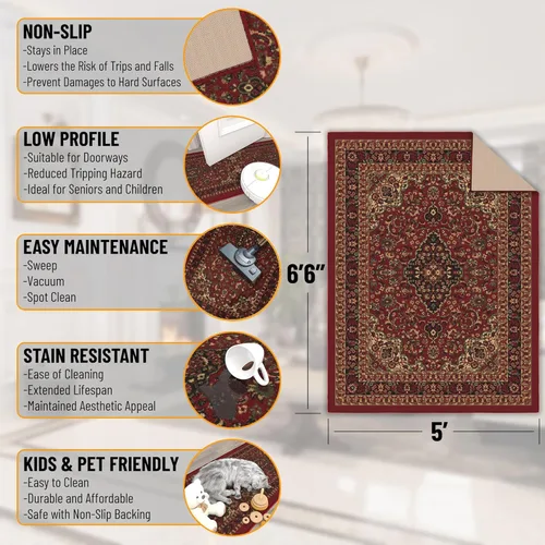 Miniatura 2 de Ottomanson Alfombra de 5 x 6,6 pies para sala de estar, alfombra oriental para dormitorio - alfombra grande para piso antideslizante y duradera