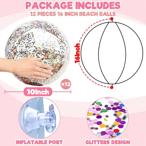 Miniatura 2 de TURNMEON Paquete de 12 pelotas inflables para playa, 16 pulgadas, con destellos, juguetes para piscina, playa, fiesta de verano en la piscina
