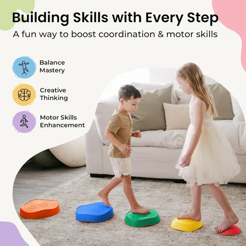 Miniatura 5 de Tiny Land Piedras para pisar para niños, 5 piezas Piedras antideslizantes para niños pequeños, Piedras sensoriales para promover el equilibrio