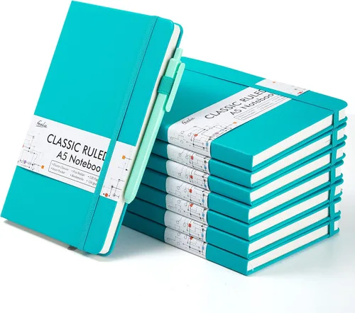 Miniatura 11 de feela Paquete de 8 cuadernos a granel para la escuela, cuadernos de negocios de tapa dura, diarios clásicos rayados con soporte para bolígrafo