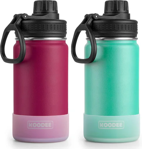 Miniatura 32 de Koodee Paquete de 2 botellas de agua, de 12 onzas, acero inoxidable, con aislamiento al vacío, con tapa de boquilla a prueba de fugas, color verde